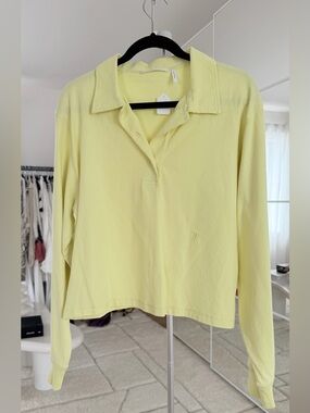 Helmut Lang Pale Yellow Long-Sleeve Polo Top